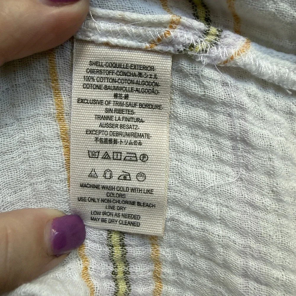 Free People Rolling Clouds 100% Cotton Gauze Tunic Women M Cream Striped Hooded
